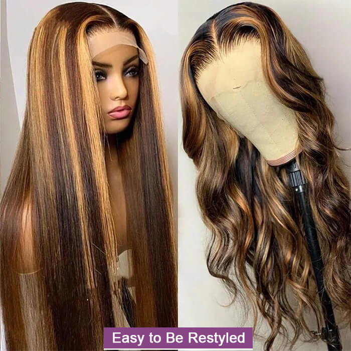 Real Show |Straight Wig | Highlight P4/27 Color | Frontal/Closure Transparent Lace Glueless (16-32'')