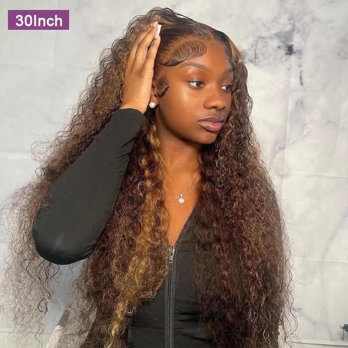 Honey Blonde Highlights P4/27 Colored Deep Wave HD Lace 100% Virgin Human Hair Glueless Wigs