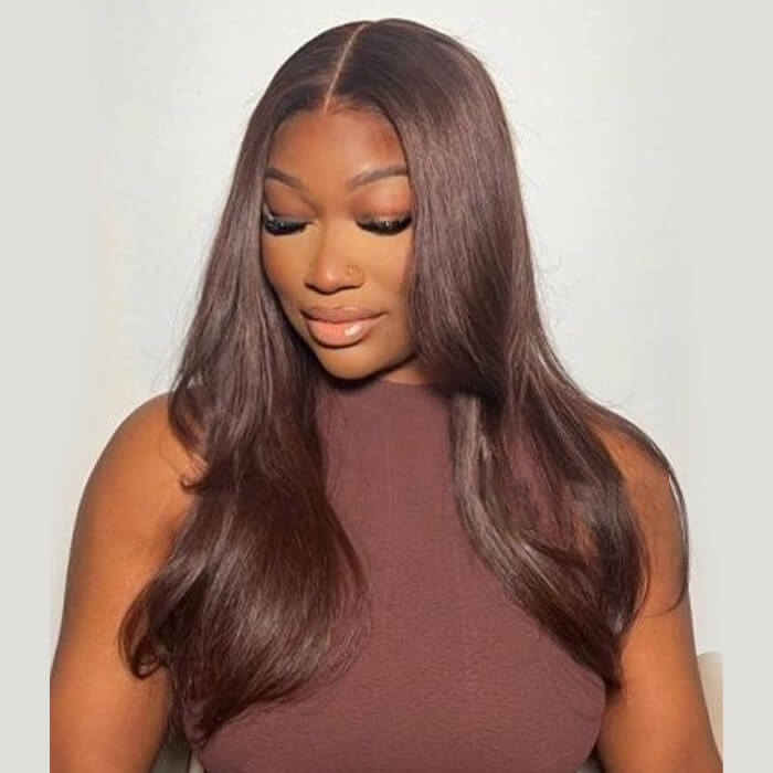 [18''=₵999] Brown Color Straight HD Invisible Glueless Closure/ Frontal Wigs 100% Human Hair