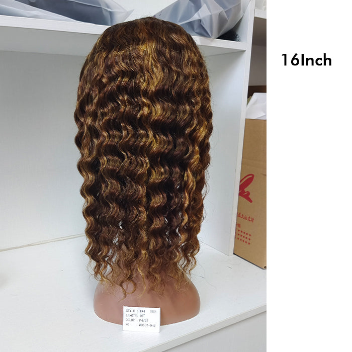 Honey Blonde Highlights P4/27 Colored Deep Wave HD Lace 100% Virgin Human Hair Glueless Wigs