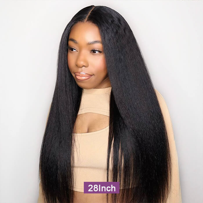 Real Show | Yaki Straight Wig | Drawstring Pull Go | Closure Transparent Lace Glueless Wig (12-32'')