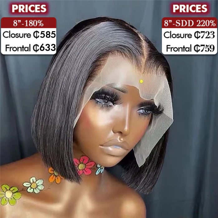 Wholesale Price | Bob Wig |  Frontal/Closure Transparent Lace Glueless (8-12'')