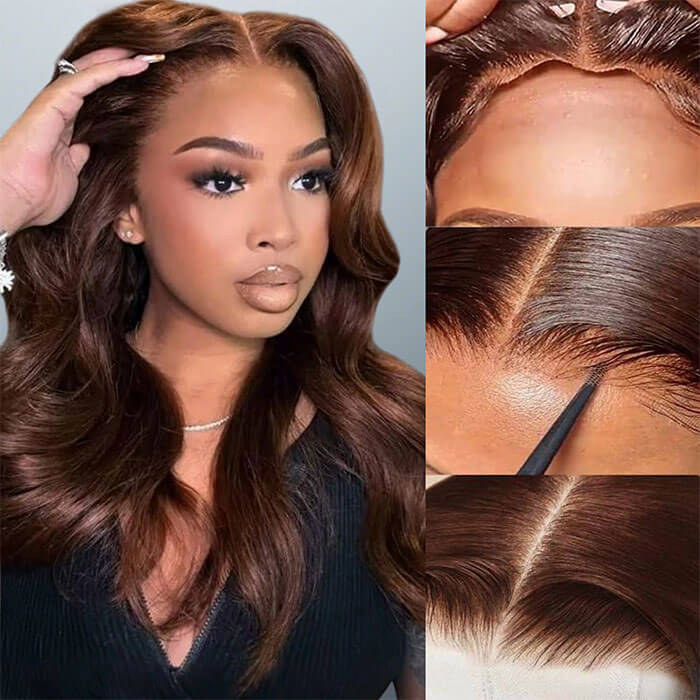 [18''=₵999] Body Wave Wig | Brown #4 Color | 4x4 Closure Glueless Invisible Lace