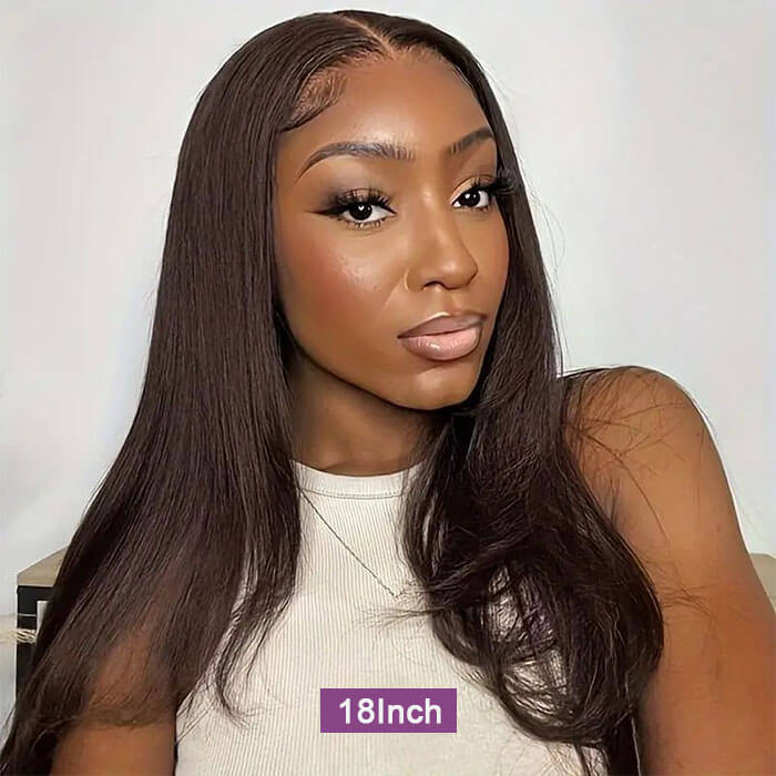 [18''=₵999] Brown Color Straight HD Invisible 4x4 Glueless Closure Wigs 100% Human Hair