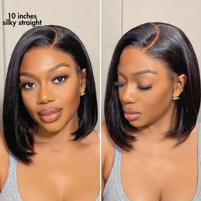 Yaki Straight Glueless Bob Wig Pre-Cut Lace Bleached Knots Put On & Go