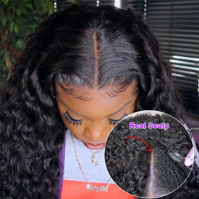 Beginner Friendly Water Wave V Part Gluless Wigs 100% Human Hair
