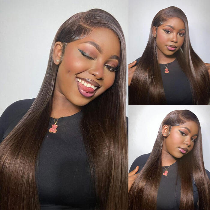 [18''=₵999] Brown Color Straight HD Invisible Glueless Closure/ Frontal Wigs 100% Human Hair