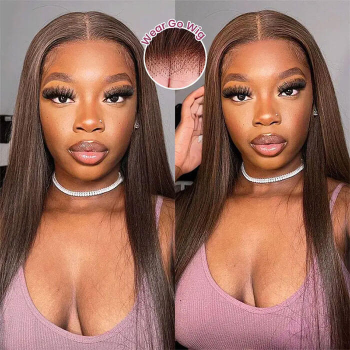 [18''=₵999] Brown Color Straight HD Invisible Glueless Closure/ Frontal Wigs 100% Human Hair