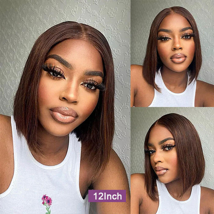 [12''=₵749] Brown Color Glueless 4x4 Closure Bob Wig For Beginners