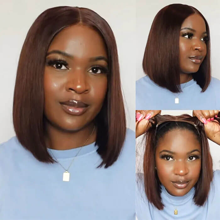 [12''=₵749] Brown Color Glueless 4x4 Closure Bob Wig For Beginners