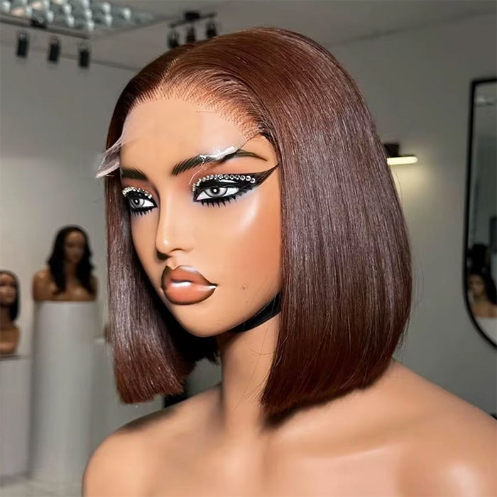 Real Show |#4 Brown Color Bob Wig |  Frontal/Closure Glueless (8-16'')