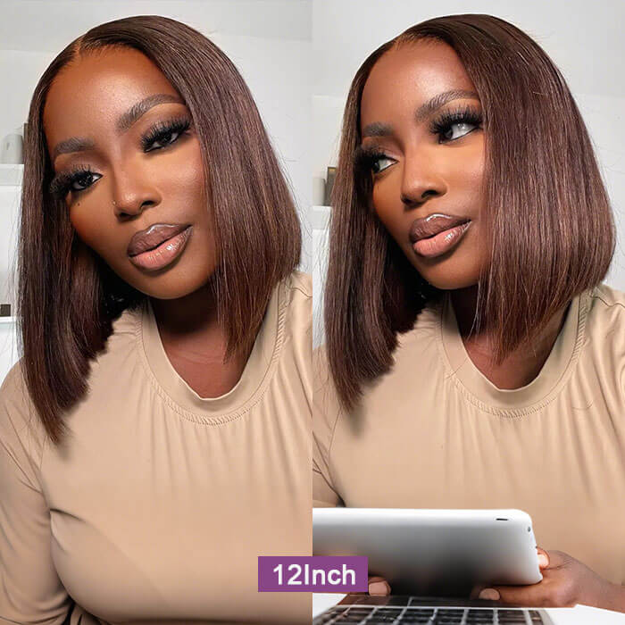 [12''=₵749] Brown Color Glueless Closure/ Frontal Bob Wig For Beginners