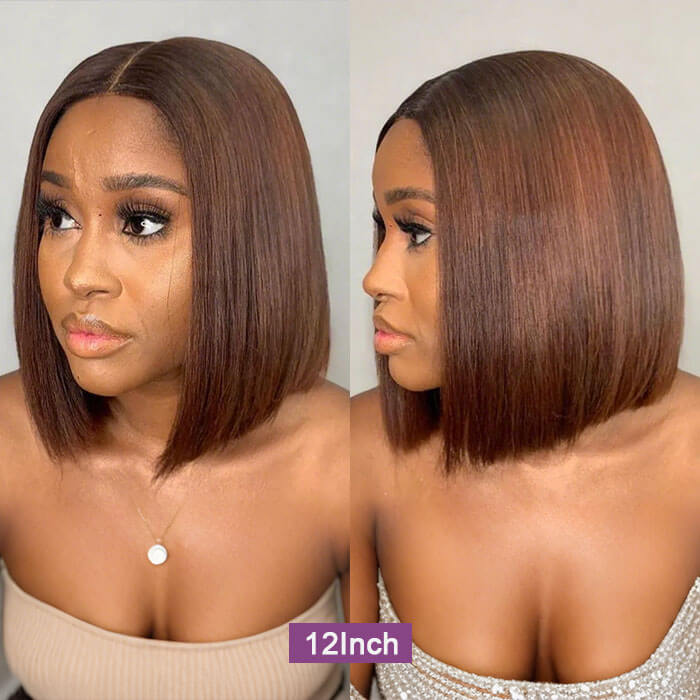 [12''=₵749] Brown Color Glueless Closure/ Frontal Bob Wig For Beginners