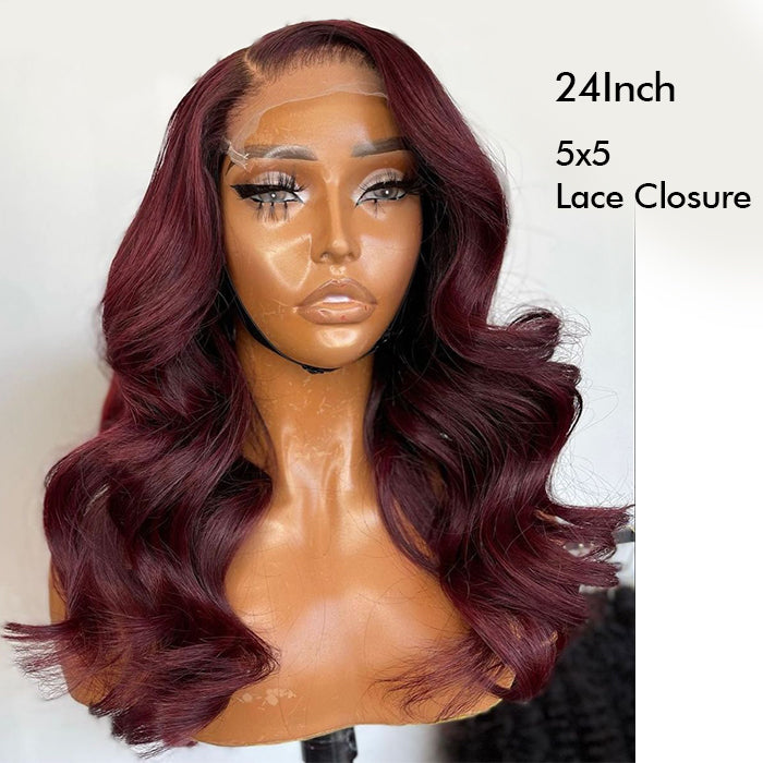 Real Show | Body Wave Wig | 99J Red Wig | Frontal/Closure HD Lace Glueless (16-32'')