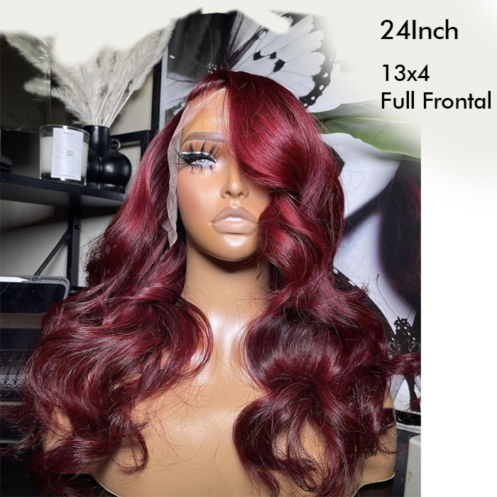 Real Show | Body Wave Wig | 99J Red Wig | Frontal/Closure HD Lace Glueless (16-32'')