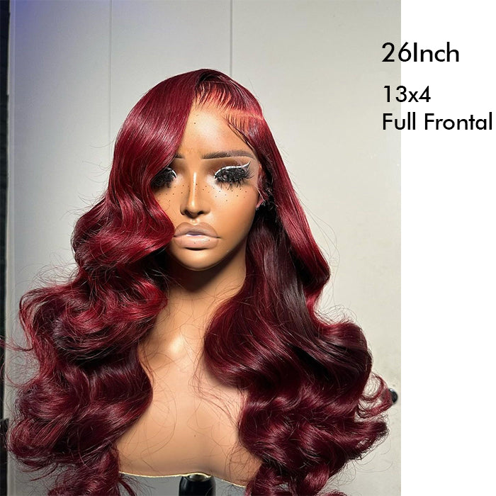Real Show | Body Wave Wig | 99J Red Wig | Frontal/Closure HD Lace Glueless (14-32'')