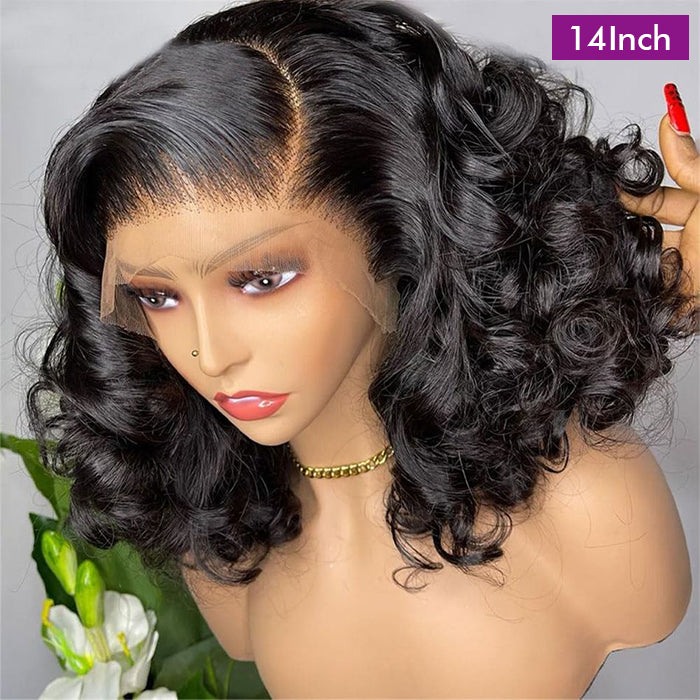 Real Show | 14'' Ocean Wave Bouncy Bob Wig | Frontal/Closure  Transparent Lace Or Glueless