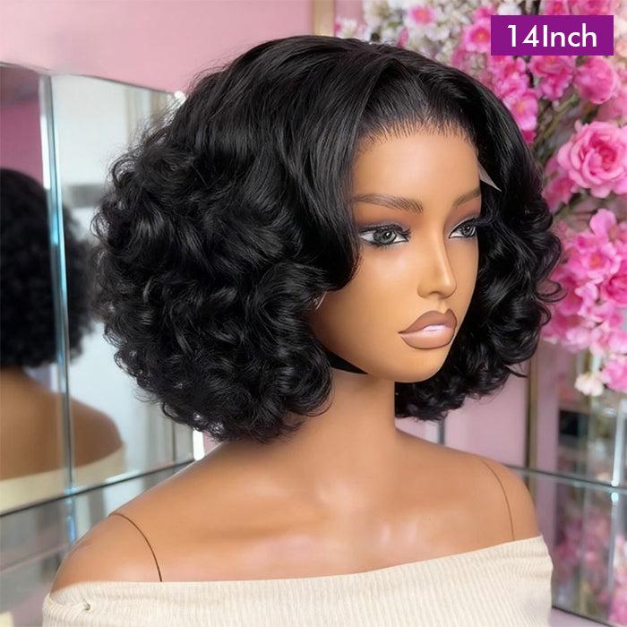 Real Show | 14'' Ocean Wave Bouncy Bob Wig | Frontal/Closure  Transparent Lace Or Glueless
