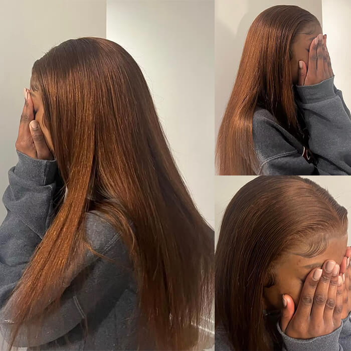 [18''=₵999] Brown Color Straight HD Invisible Glueless Closure/ Frontal Wigs 100% Human Hair