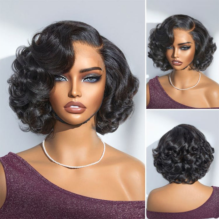 Real Show | 14'' Ocean Wave Bouncy Bob Wig | Frontal/Closure  Transparent Lace Or Glueless