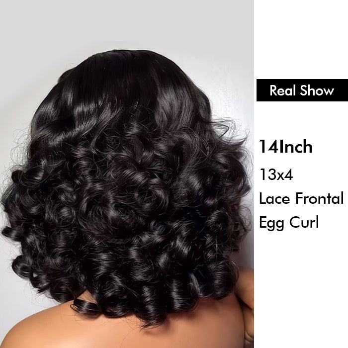Real Show | 14'' Ocean Wave Bouncy Bob Wig | Frontal/Closure  Transparent Lace Or Glueless