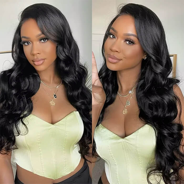 Body Wave 13x4 Transparent Lace Frontal Glueless Wig Human Hair