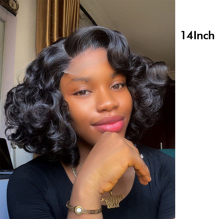 Real Show | 14'' Ocean Wave Bouncy Bob Wig | Frontal/Closure  Transparent Lace Or Glueless
