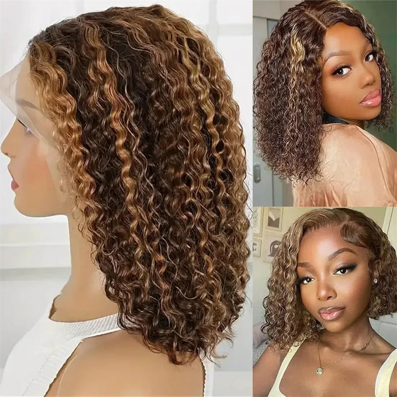 Glueless Frontal/Closure Wig | Highlight #P4/27 Color | Deep Wave Bob Wigs(8''-12'')