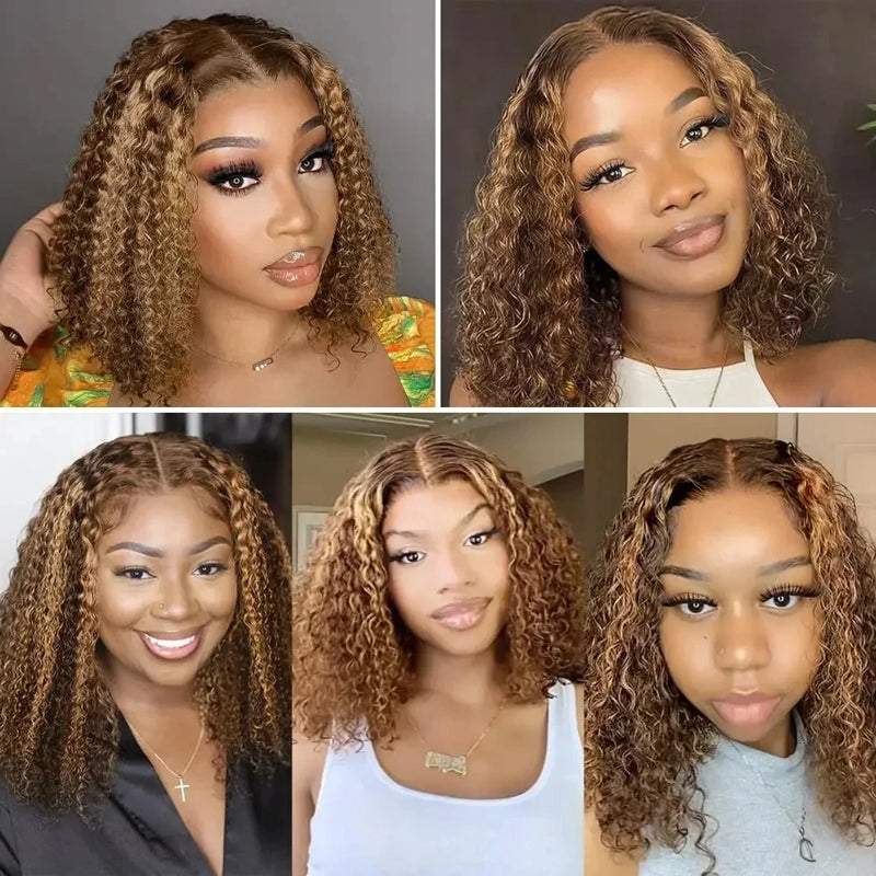 Glueless Frontal/Closure Wig | Highlight #P4/27 Color | Deep Wave Bob Wigs(8''-12'')