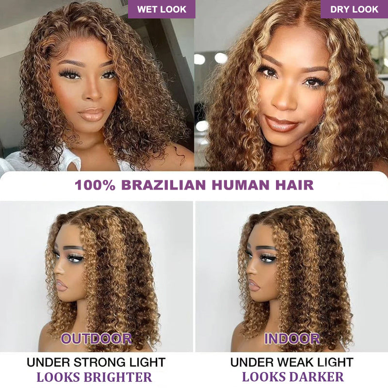 Glueless Frontal/Closure Wig | Highlight #P4/27 Color | Deep Wave Bob Wigs(8''-12'')