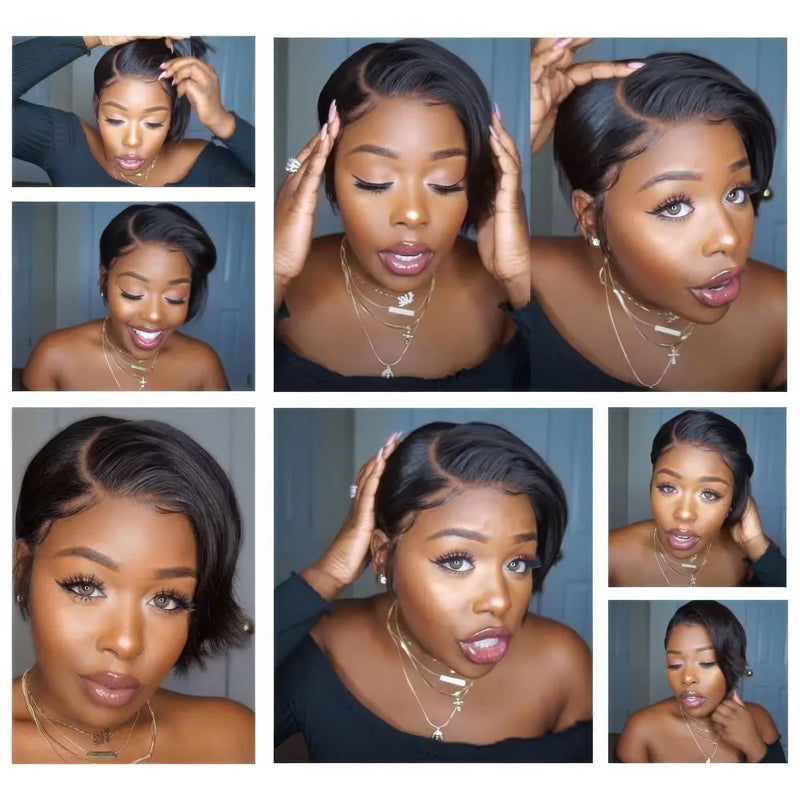 Pre-cut Lace 13x4 Frontal | Straight/Curly | Natural Black/99J Color| Pixie Cut Bob Wig