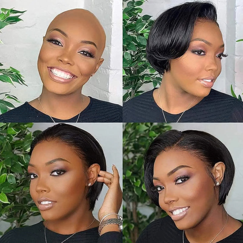 Pre-cut Lace 13x4 Frontal | Straight/Curly | Natural Black/99J Color| Pixie Cut Bob Wig