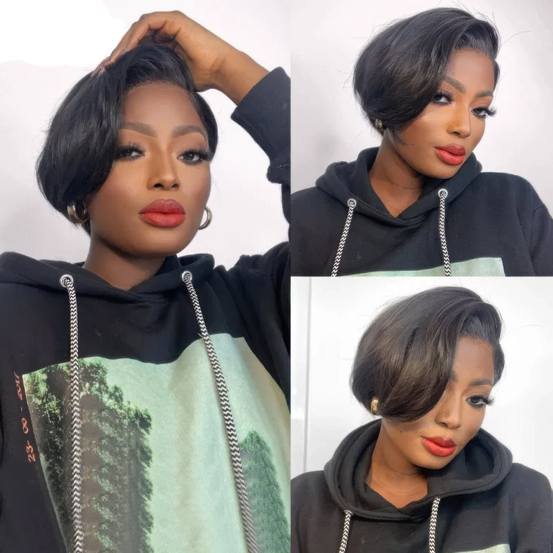 Pre-cut Lace 13x4 Frontal | Straight/Curly | Natural Black/99J Color| Pixie Cut Bob Wig