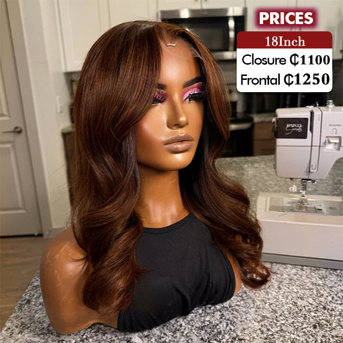 Wholesale Price | Medium Length(10''-18'') Brown Body Wave Wig | Glueless Frontal/Closure Wig