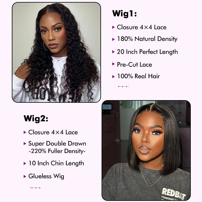 2Wigs=₵1599 | 20'' Water Wave Wig+10'' SDD Bob Wig