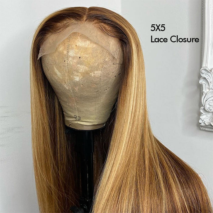 Real Show |Straight Wig | Highlight P4/27 Color | Frontal/Closure Transparent Lace Glueless (16-32'')