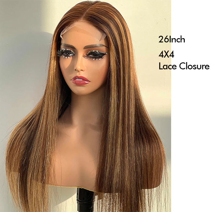 Real Show |Straight Wig | Highlight P4/27 Color | Frontal/Closure Transparent Lace Glueless (16-32'')
