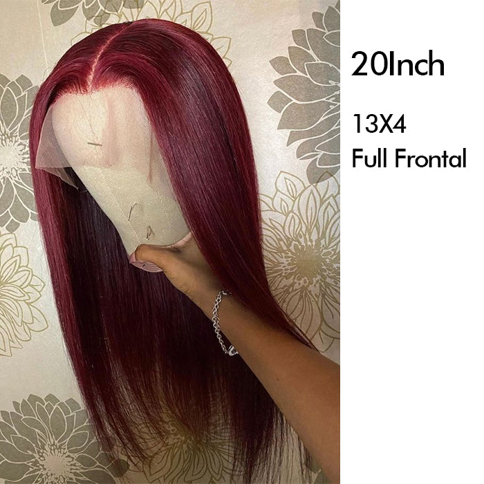 Real Show | Straight Wig | 99J Burgundy Color | Frontal/Closure Transparent Lace Glueless (16-32'')