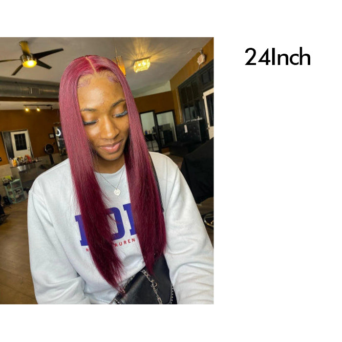 Real Show | Straight Wig | 99J Burgundy Color | Frontal/Closure Transparent Lace Glueless (16-32'')