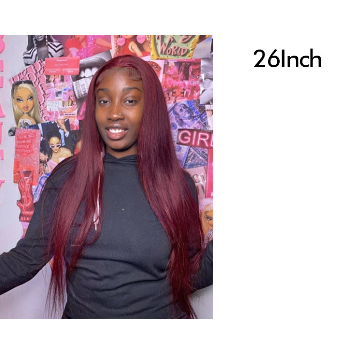 Real Show | Straight Wig | 99J Burgundy Color | Frontal/Closure Transparent Lace Glueless (16-32'')