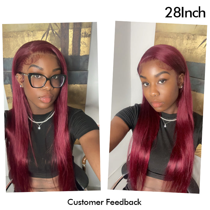 Real Show | Straight Wig | 99J Burgundy Color | Frontal/Closure Transparent Lace Glueless (16-32'')
