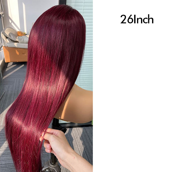 Real Show | Straight Wig | 99J Burgundy Color | Frontal/Closure Transparent Lace Glueless (16-32'')