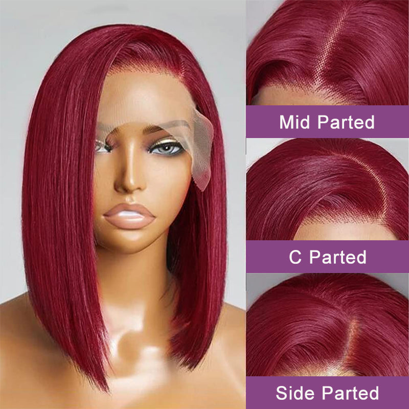 Suqu Hair Blunt Cut Bob Burgundy 99J Color Straight Hair Glueless Wig High Density