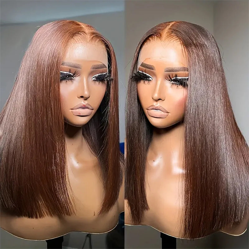 Pre-cut Lace Frontal/Closure | Brown #4 Wig | Straight Bob Wig