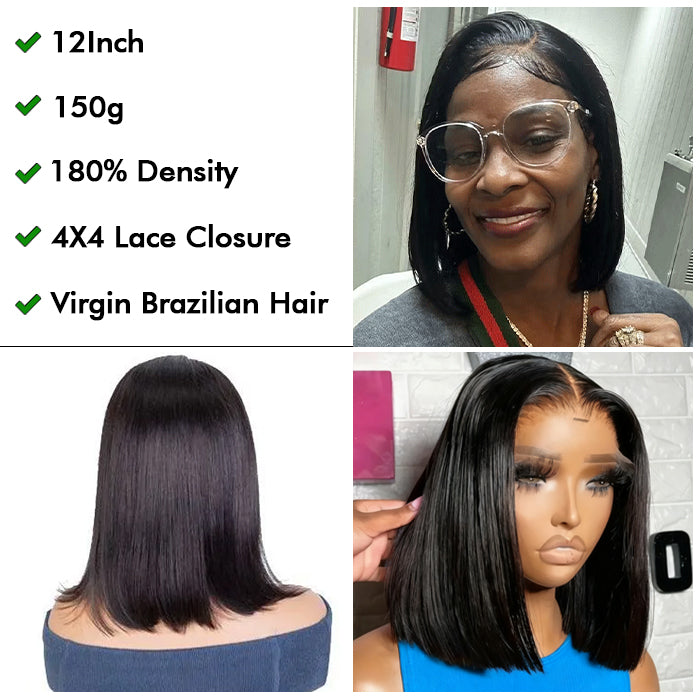[12''=₵699] Silky Blunt Cut Shoulder Length Glueless 4x4 Closure Bob Wig