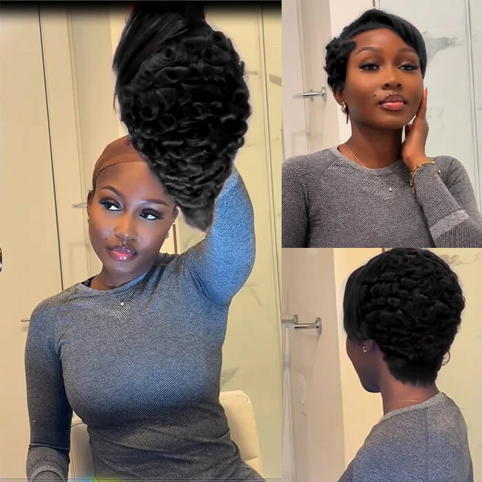 Pre-cut Lace 13x4 Frontal | Straight/Curly | Natural Black/99J Color| Pixie Cut Bob Wig
