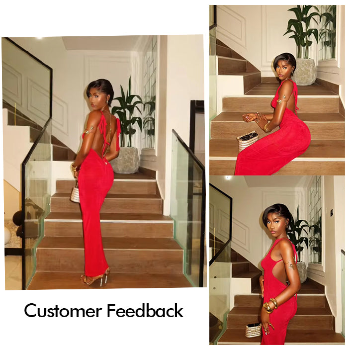 Real Show | Pixie Straight or Curly Wig | Black or Red Wig | Frontal Transparent Lace (8'')