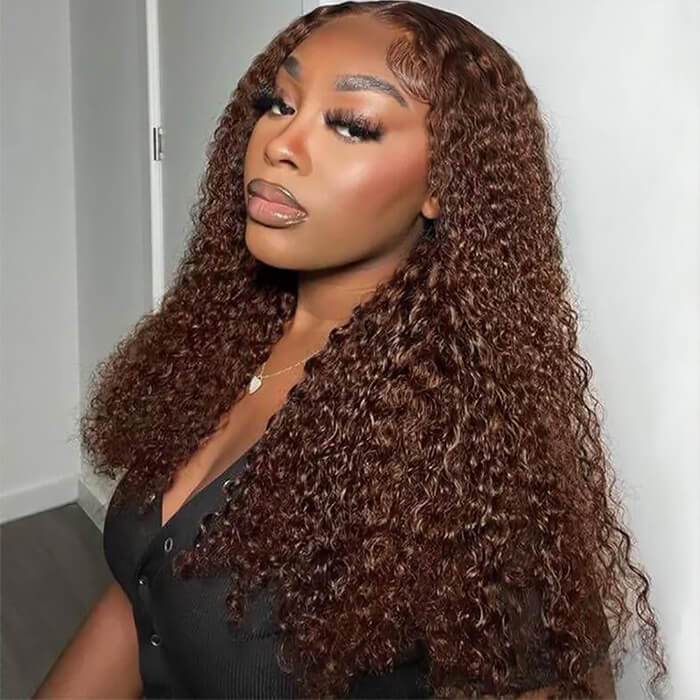 Suqu Hair #4 Dark Brown Glueless Wig Curly Lace Front Wigs Pre-plucked Human Hair