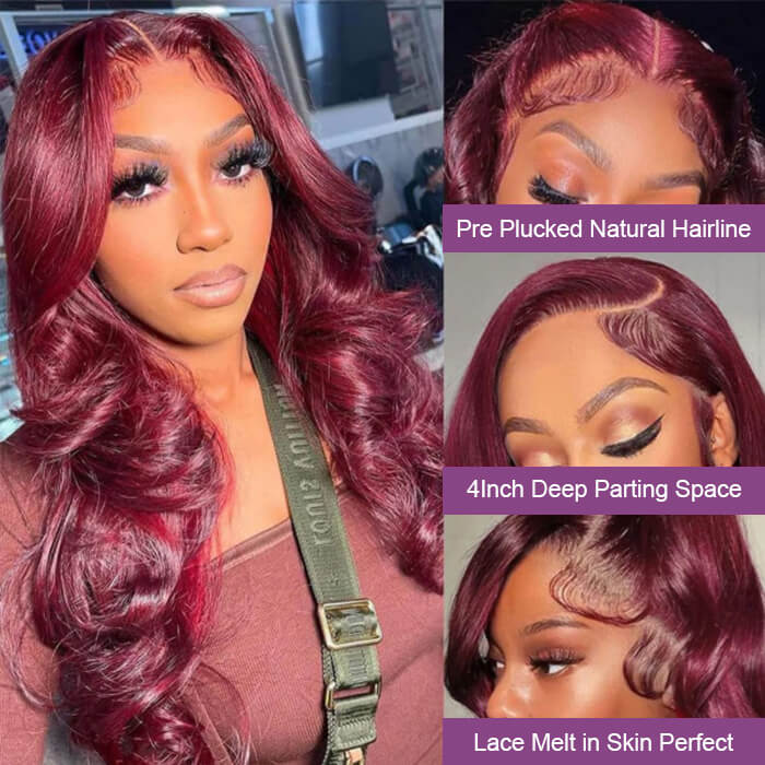 Real Show | Body Wave Wig | 99J Red Wig | Frontal/Closure HD Lace Glueless (16-32'')