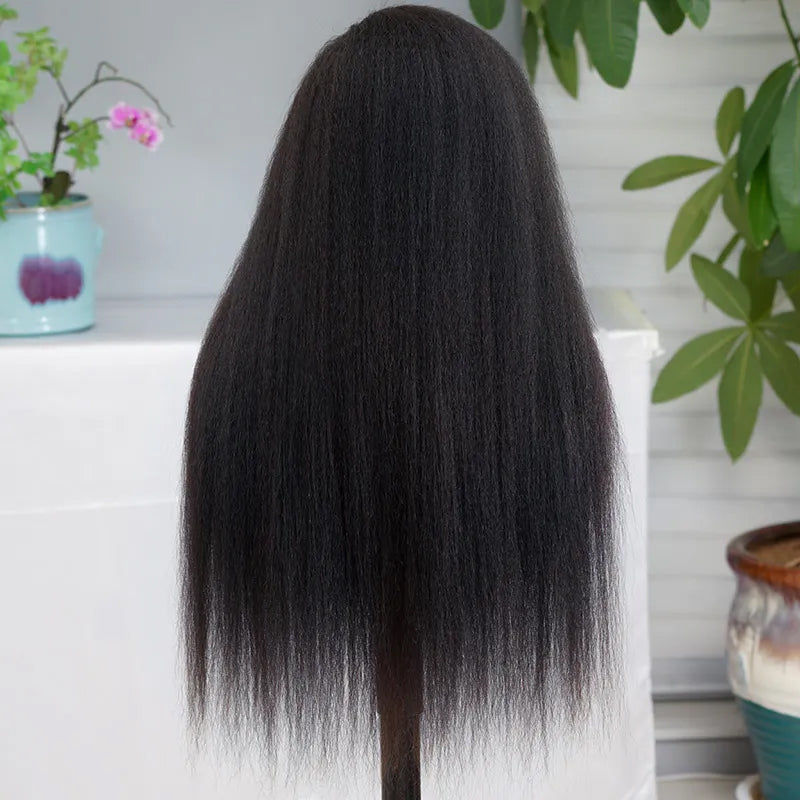 New Pre-Bleached Knots Transparent Lace Yaki Straight Human Hair Glueless Wigs